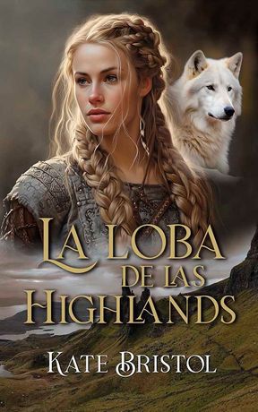 Portada del libro: Mujer con cabello rubio trenzado y lobo blanco, título 